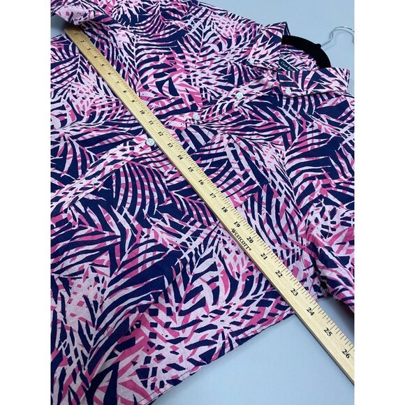 Club Room Linen Button Up Shirt Mens size Large Blue Pink Palm Hawaiian Vacation - Picture 7 of 11